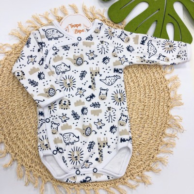 Body Kimono M/l Zoológico bege e marinho Body Kimono M/l Zoológico bege e marinho